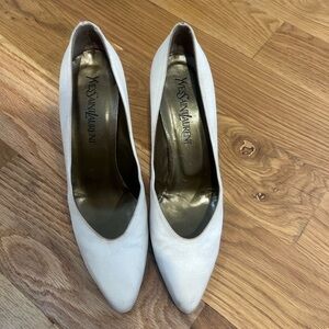 Vintage Yves Saint Laurent Off-White Point Toe Satin Wedding Heels 9.5 N YSL
